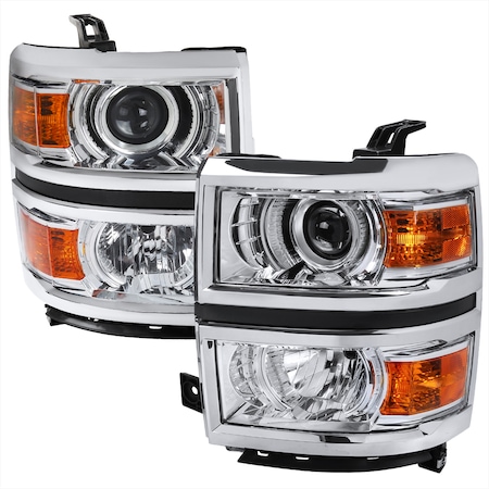 Spec-D Tuning Chevrolet Silverado Projector Headlight With Amber Corners 2014-2015 2LHP-SIV14-C-GO